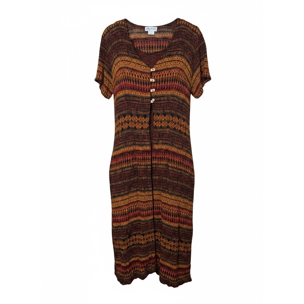 Vintage K Studio Women 14 Two Piece Dress Set Print Duster Midi Rust Boho